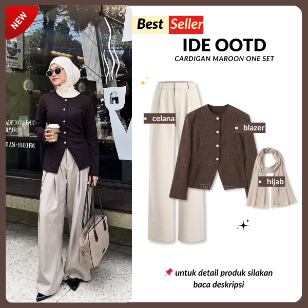 Blazer Chocho + Celana kulot wanita + hijab Pasmina Fashion Korea Style OOTD Wanita Hijab Mahogany
