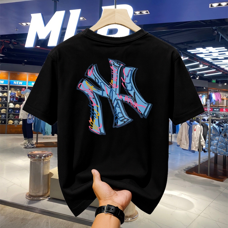 Kaos MLB NY Original Official NY T-shirt Pria Katun Nyaman Motif Depan Belakang