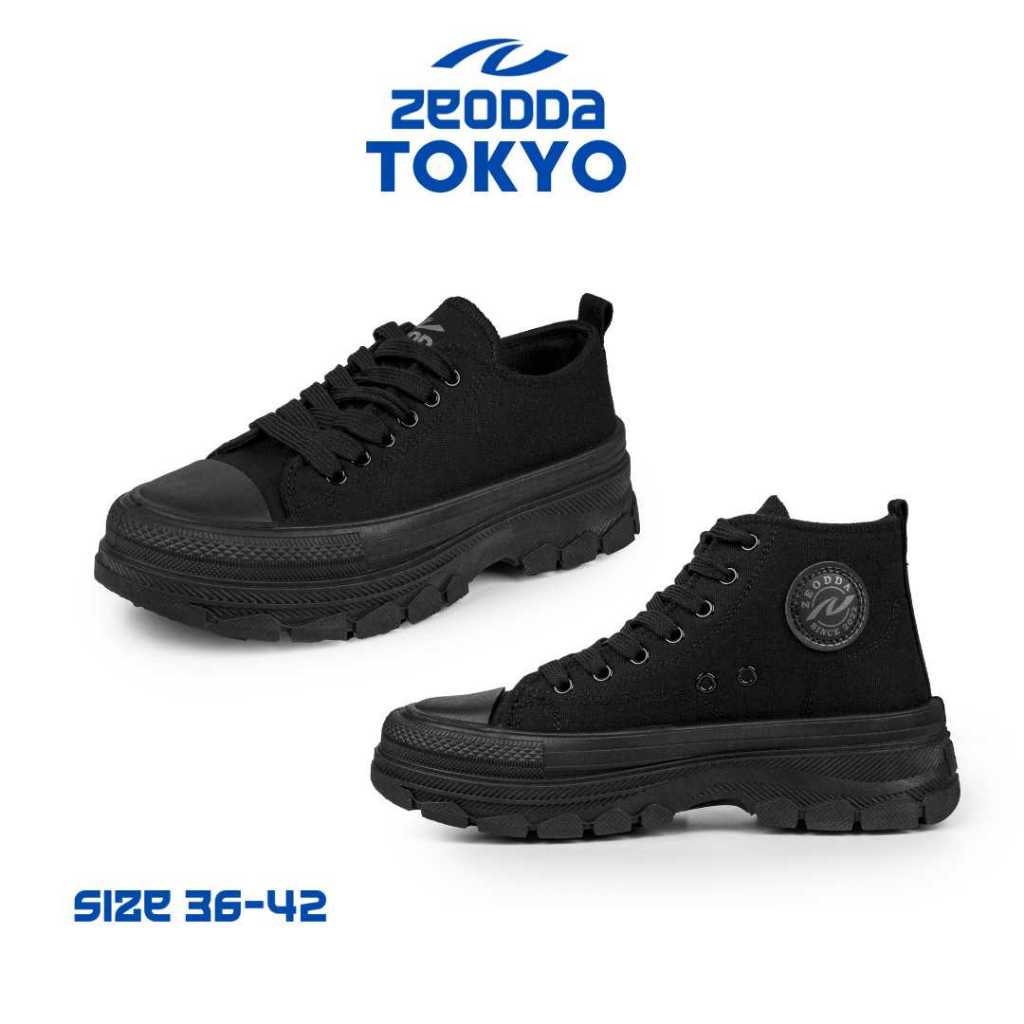 Zeodda Tokyo Sepatu Sneakers Casual Canvas High Wanita Hitam Putih Sekolah 1094