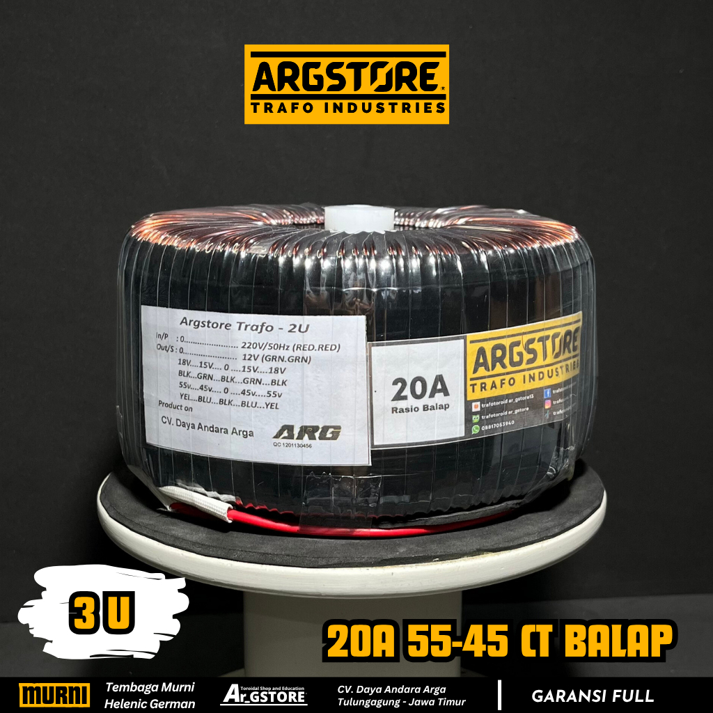 Trafo toroid donat 20A 55V CT 3U (murni) - Spesifikasi Balap