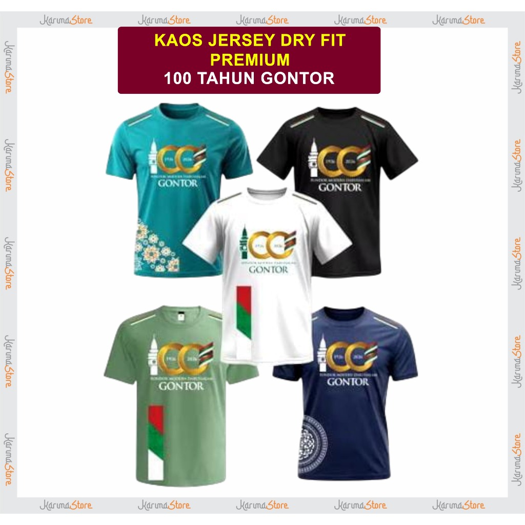 Custom Logo 100th Gontor Kaos Dry Fit Sport Premium Jersey Atasan Olahraga Running Futsal Football S