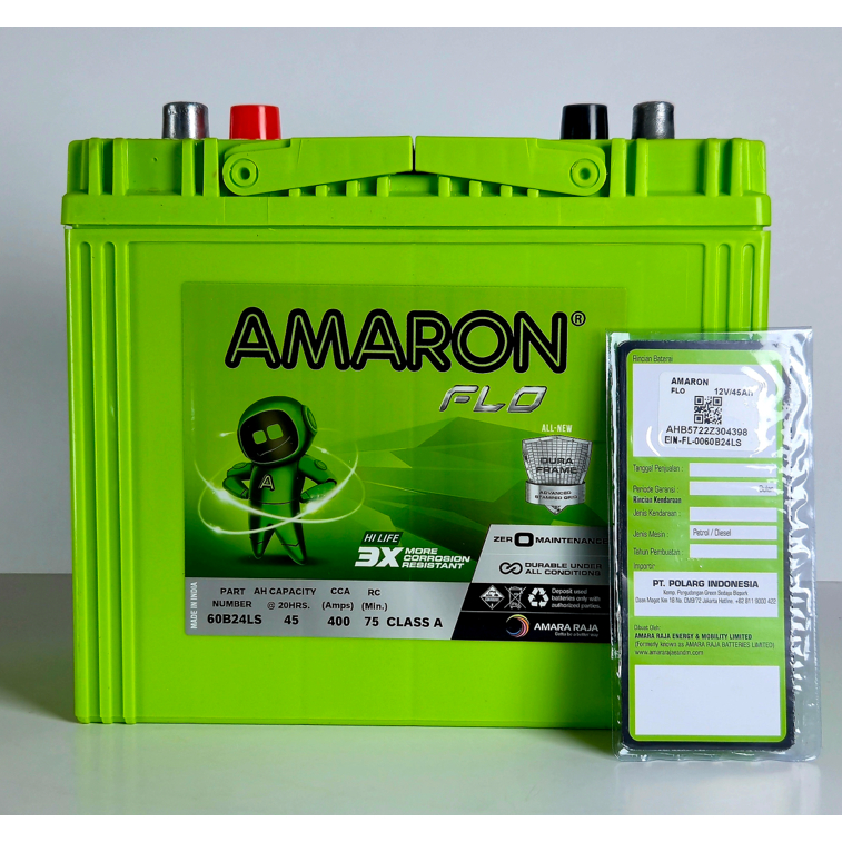 Aki Mobil Kering Amaron HI LIFE FLO 60B24R 60B24L 60B24LS 45 AH MF