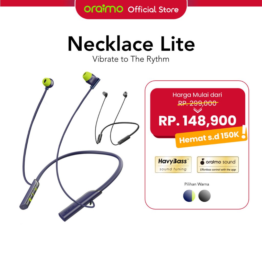 oraimo Kalung Headset Tali Leher Nirkabel Bluetooth Lite 30H Enc Mega Suara Bass OEB-311 Earphone He