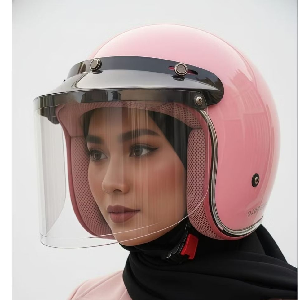 Helm bogo hijab wanita dewasa helm bogo cewek dewasa terbaru list pink kekinian original