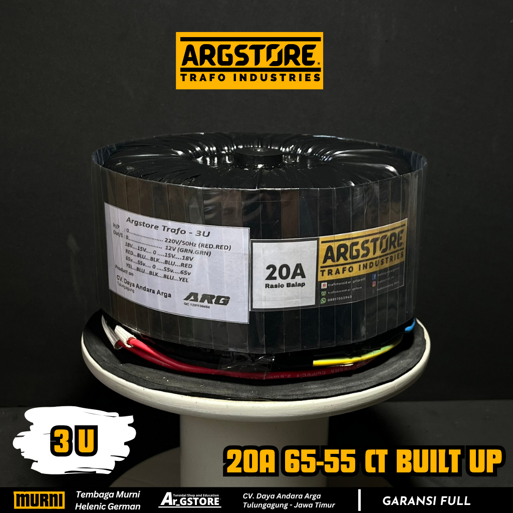 Trafo toroid donat ARG Model Built Up 20A-65 ct 3U Terbaru