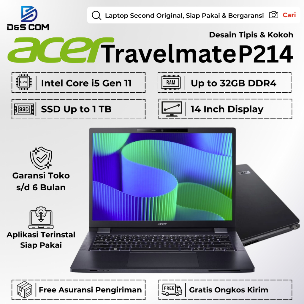 Acer TravelMate P214 i7 / i5 Gen 11 8GB 16GB 512GB Laptop Second Bergaransi Siap Pakai Original