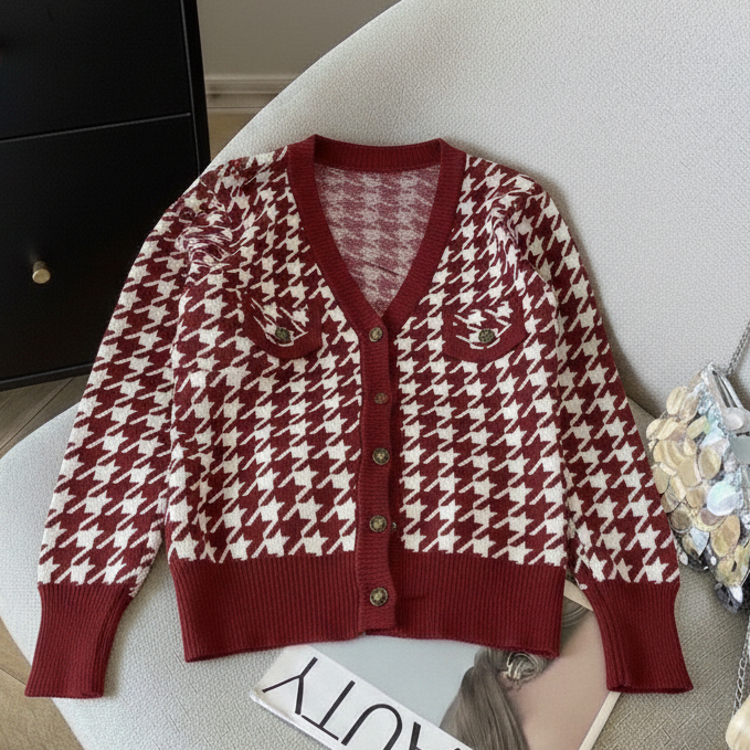 GS - Blouse Rajut knitwear Kotak Gird | OOTD Outer kardigan wanita Lengan Panjang Daily