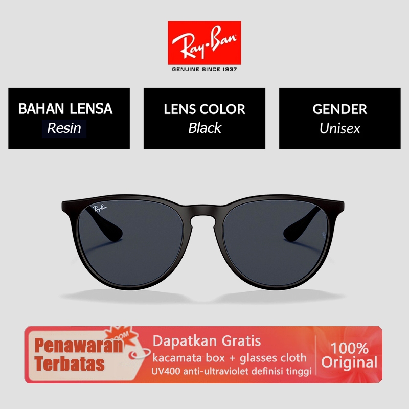 Kacamata Hitam Ray-Ban Original 100% Erika METAL RB4171 54mm Black Green Wanita Pria Sunglasses uv