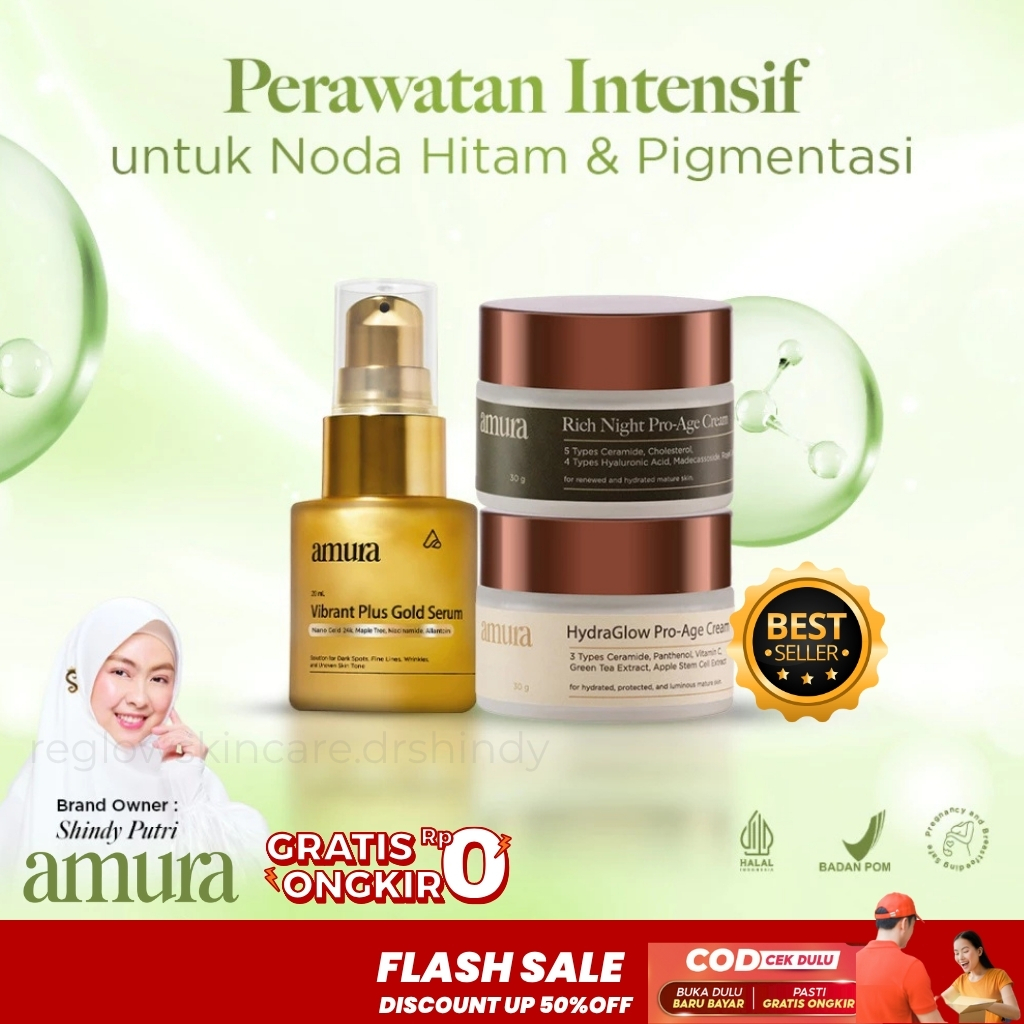 Amura Krim Siang, Malam & Gold Serum dr Shindy Skincare Pemudar Flek Hitam Pencerah Wajah Glowing BP