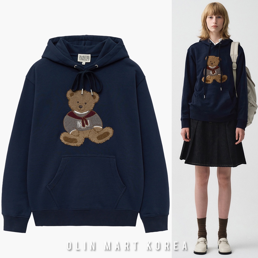 MARITHE BOUCLE DOODLE BEAR HOODIE navy