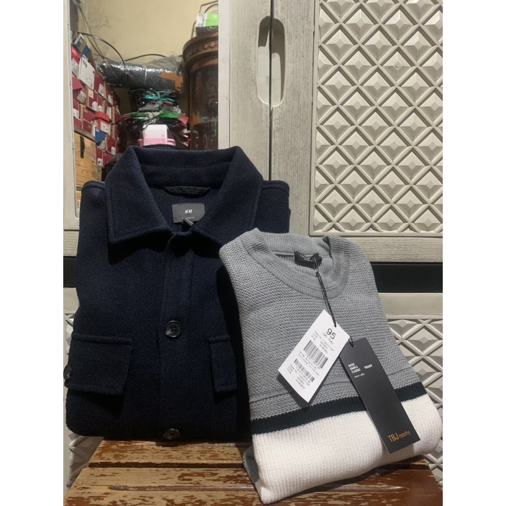 ORIGINAL OVERSHIRT WOOL H&M JACKET RAJUT TBJ NEARBY KNITWEAR MULTI COLOUR STRETCH