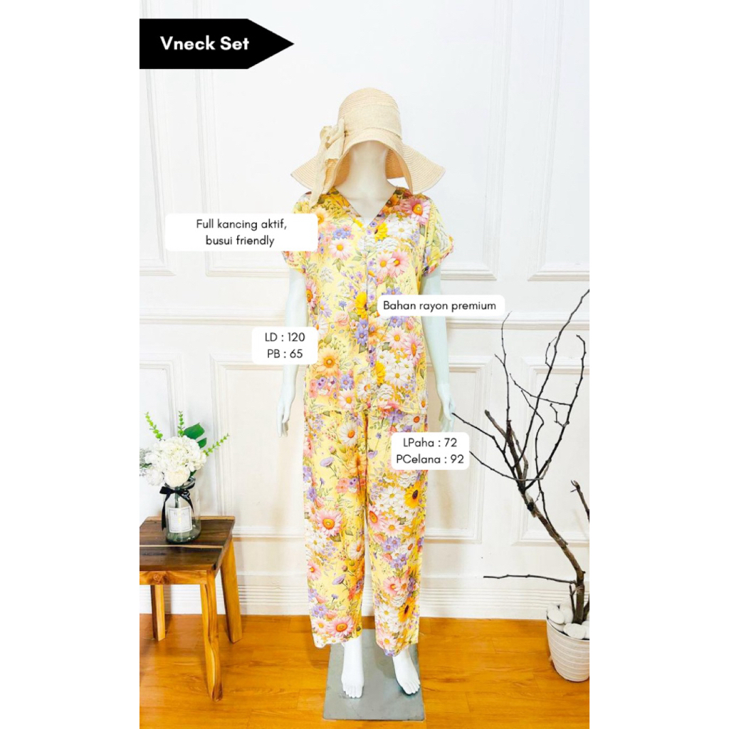 LITTLE ZEE | Gerai Al - Mecca Vneck Set | Piyama Tidur Celana Panjang | Rayon Premium