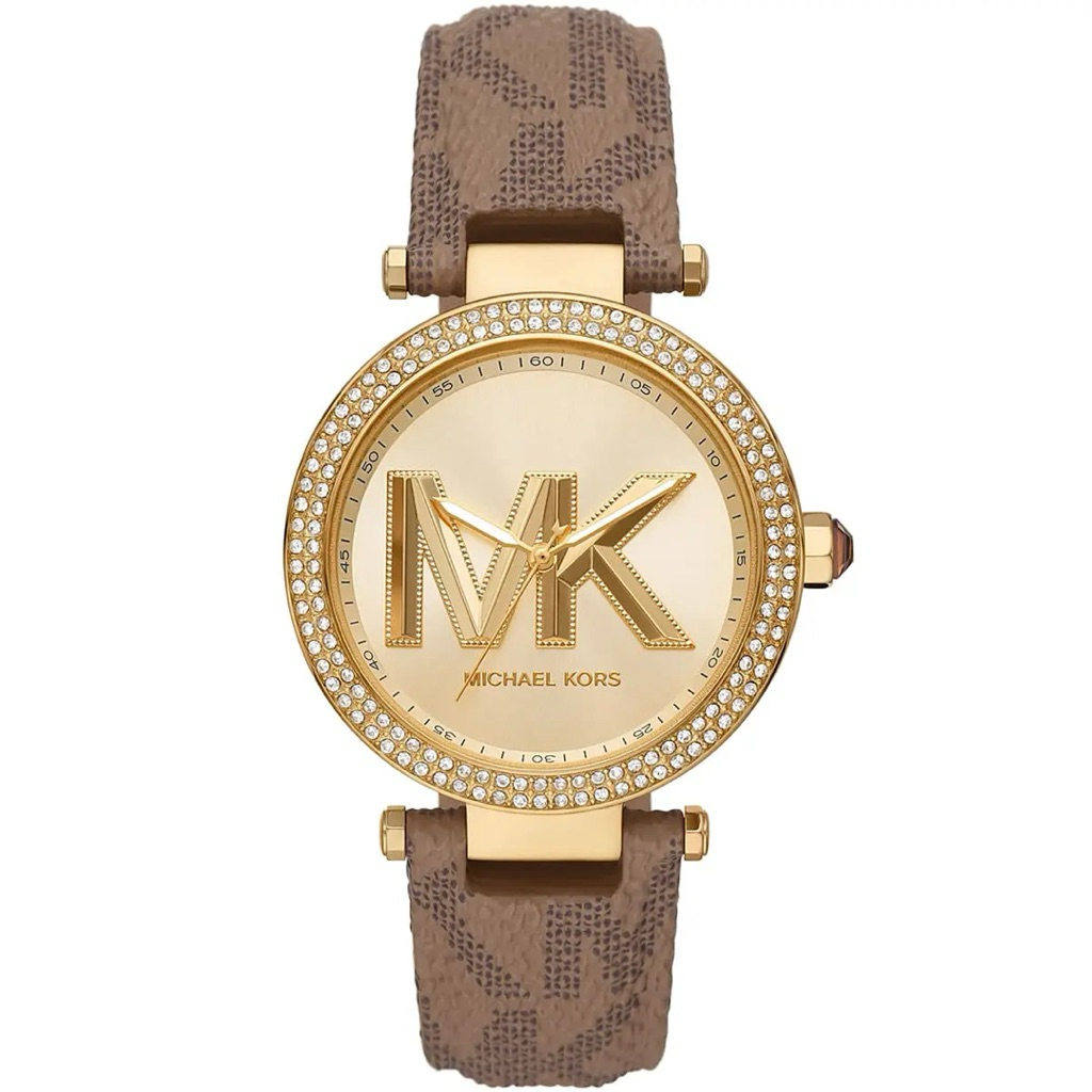 Jam Tangan Wanita Parker MK2973 Gold Dial Brown Leather Strap