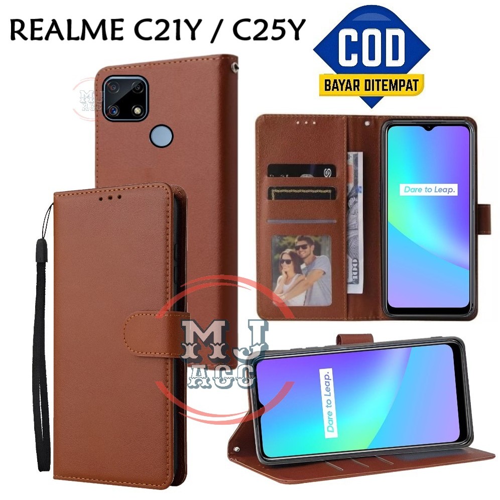 FlipCase Realme C21Y / Realme C25Y Leather Case Wallet Premium Casing Hp REALME C21Y / C25Y Cover Ha