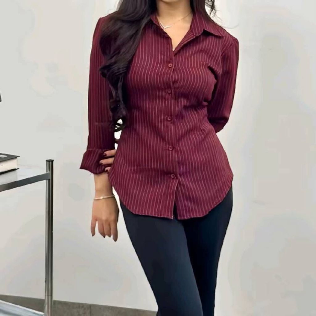 Luna Stripe Fitted Shirt / Kemeja Wanita Stripe -Kemeja Wanita Garis Garis