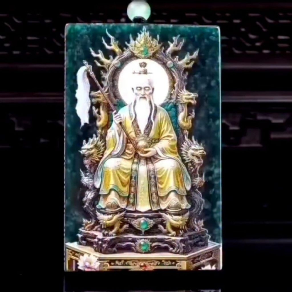 Liontin Giok Hetian Asli Ukiran Laser Tai Shang Lao Jun