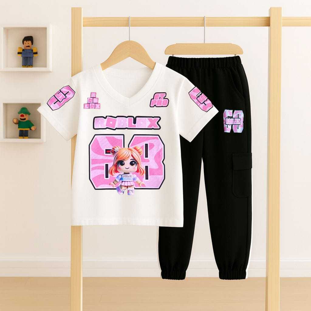 SETELAN BAJU ANAK PEREMPUAN JERSEY MOTIF ROBLOX KARAKTER UMUR 3-12 TAHUN / FHASION ANAK CEWEK