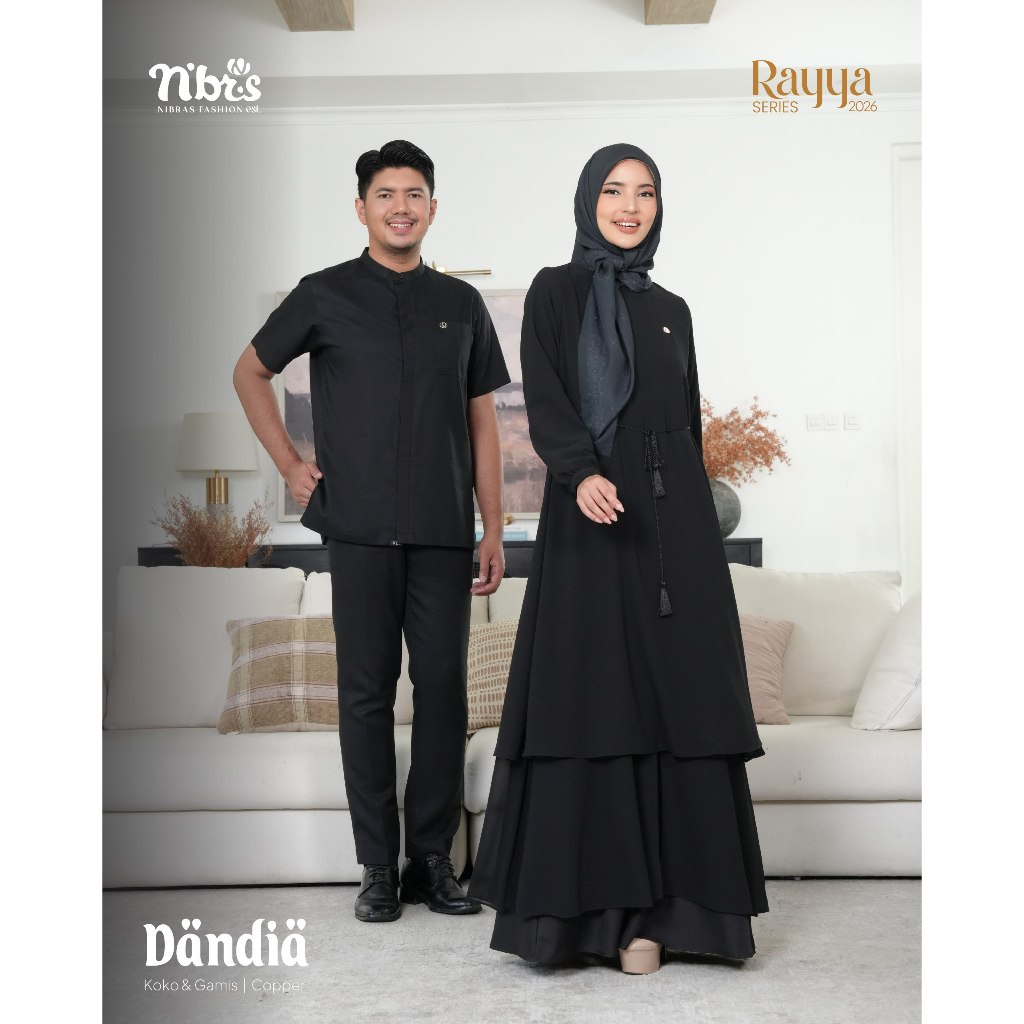 NIBRAS FASHION SARIMBIT DANDIA BLACK RAYYA SERIES 2026 | BAJU COUPLE KOKO PRIA LENGAN PENDEK & GAMIS