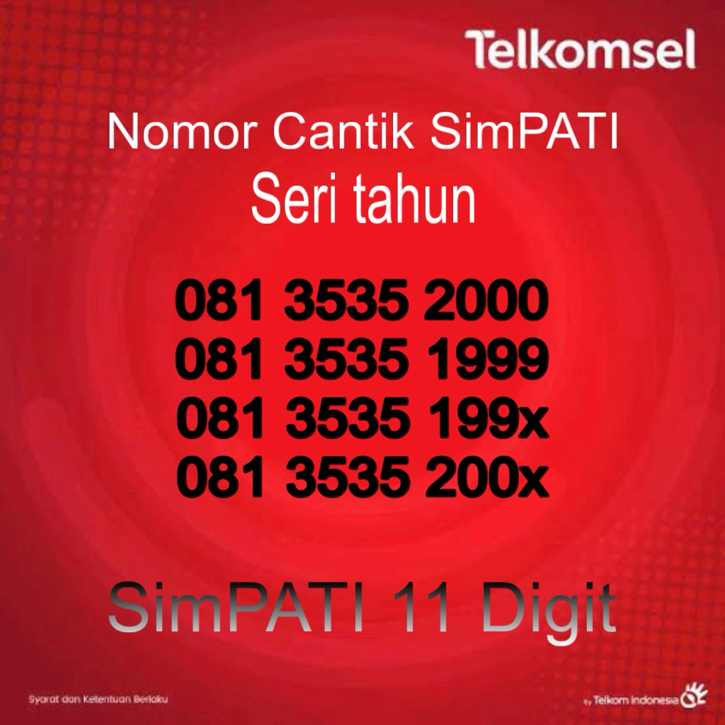 Nomor cantik Telkomsel simpati cantik 11digit prabayar seri tahun lahir 3535 5 535 1970 1971 1972 19