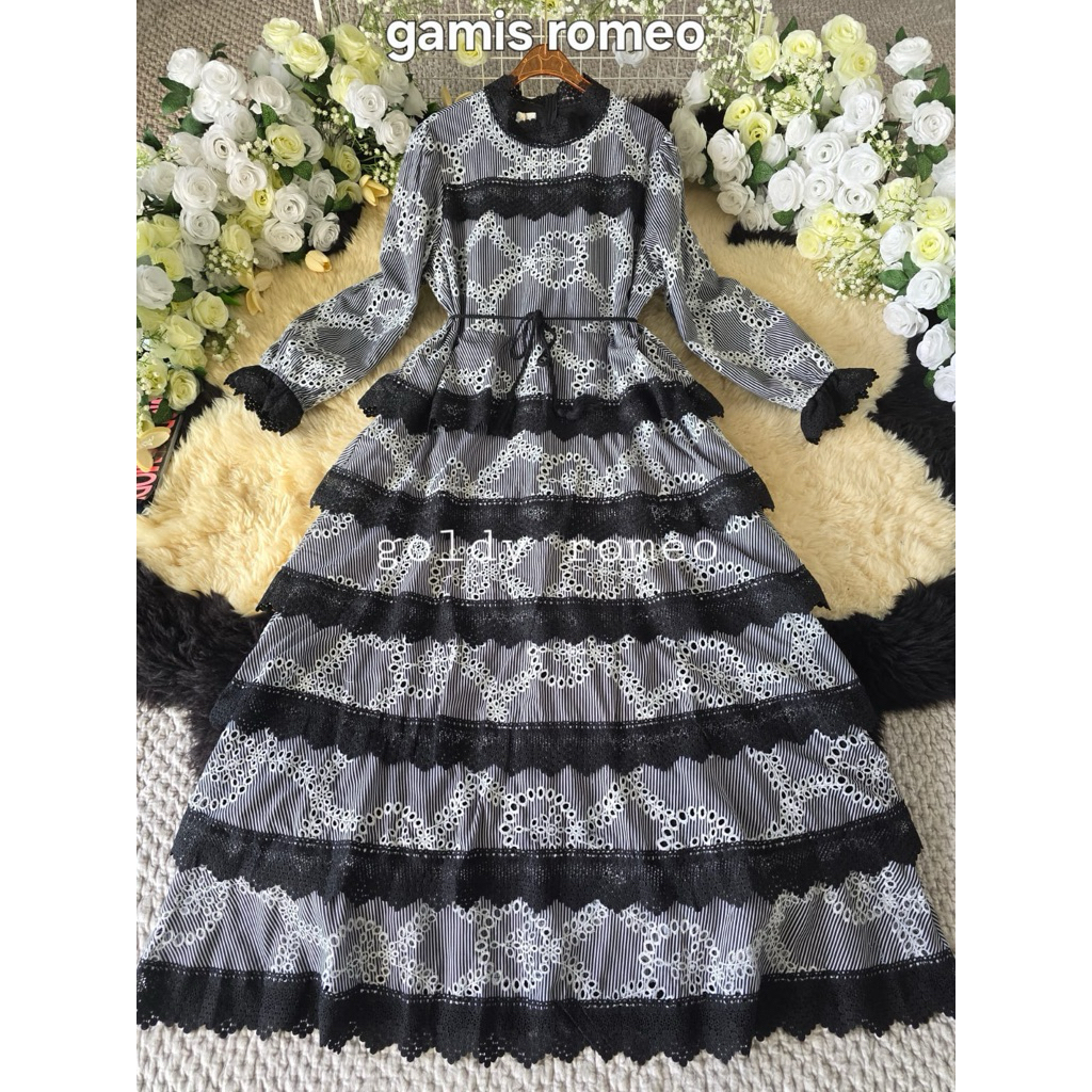 gamis goldy Romeo import / renda susun belakang