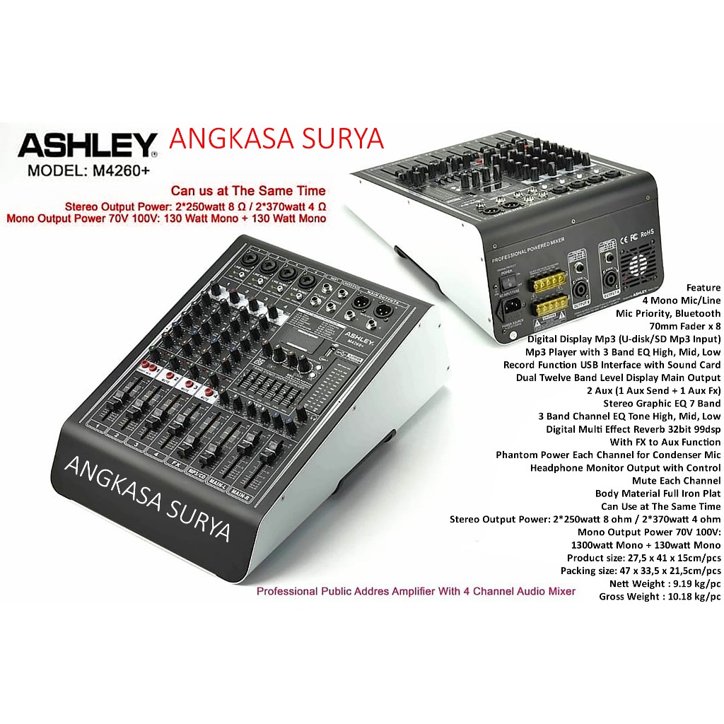 Power Mixer Ashley M4260+ Original /  Mixer + Power ASHLEY M4260 4 Channel /Power Toa ASHLEY M 4260+