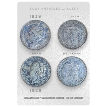 Sepasang Koin Wilhelmina 1 Gulden Tahun 1929 Dan 1939