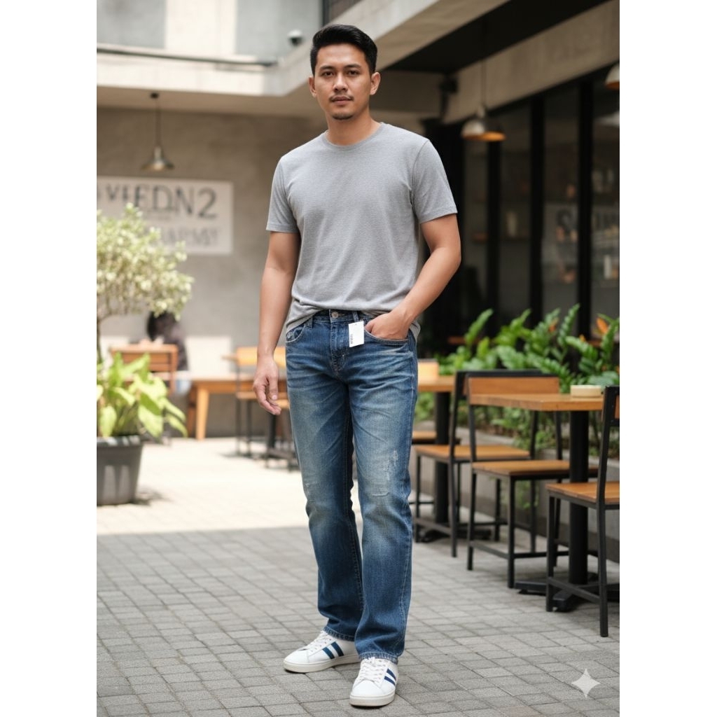 Celana Denim Fading Bahan Tebal Kaku DPSR