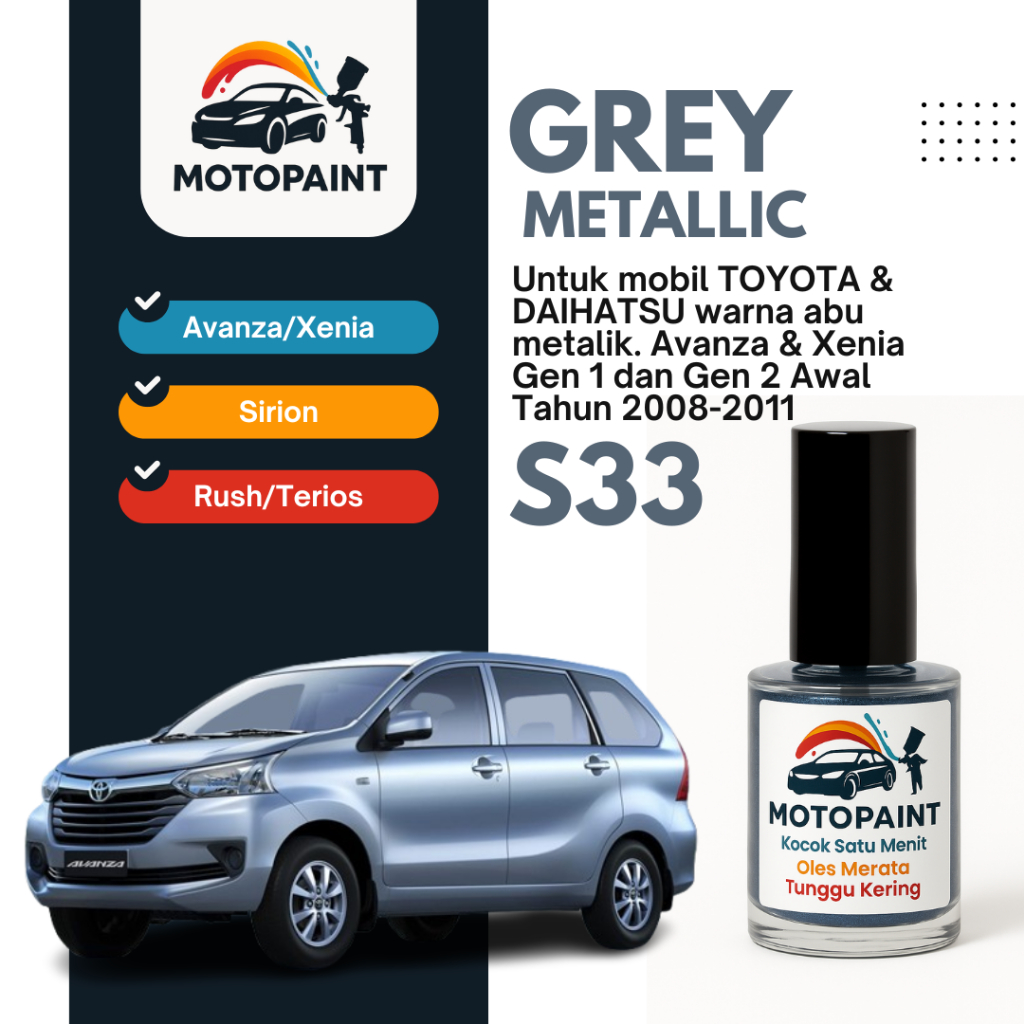 Cat Oles Mobil – Cat Baret Mobil – Touch Up Paint Grey Metallic S33 Toyota Avanza & Xenia Warna Abu-