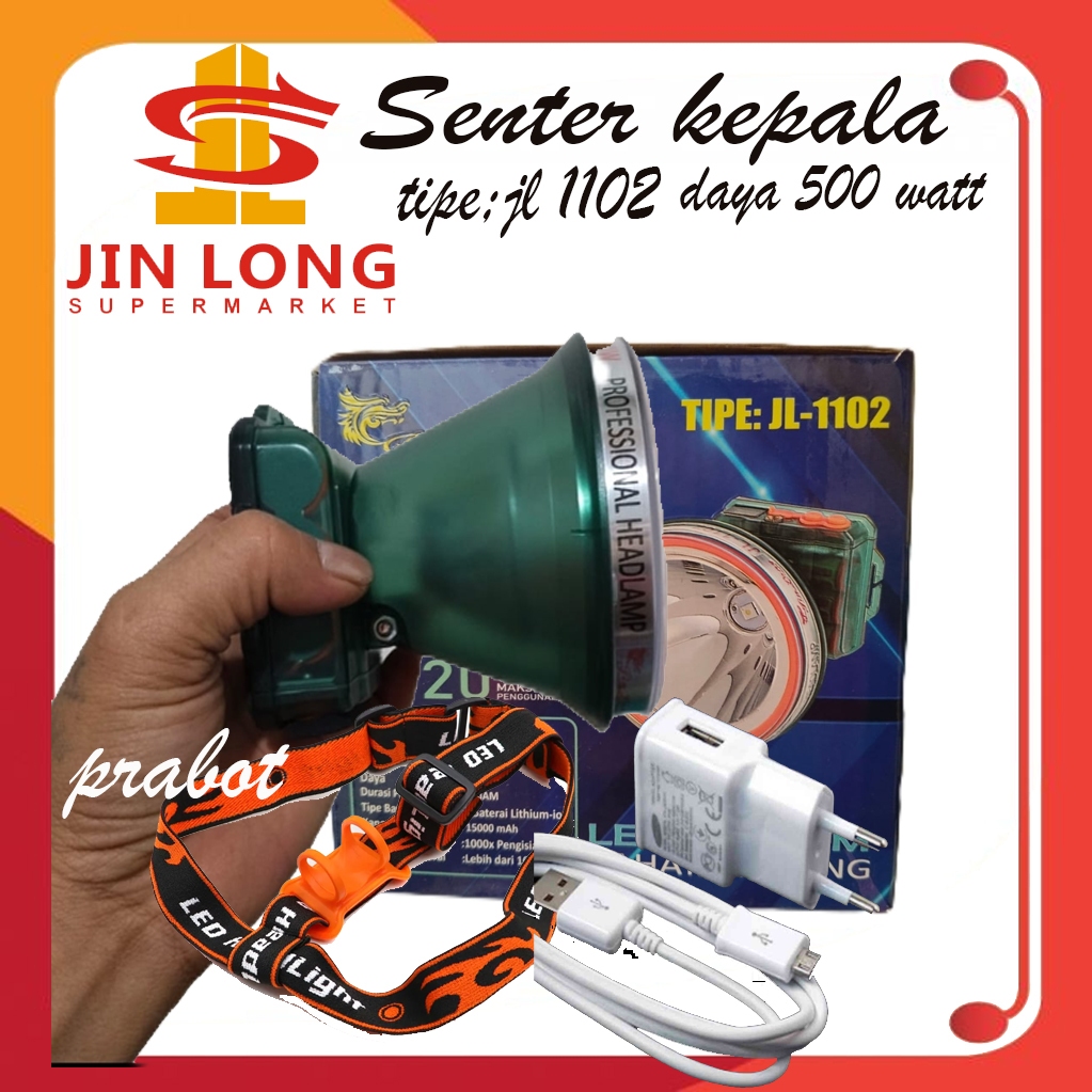 Senter Kepala Selam 500 watt Jinlong JL1102 Cahaya Putih baterai 1500 mAh tahan 20jam