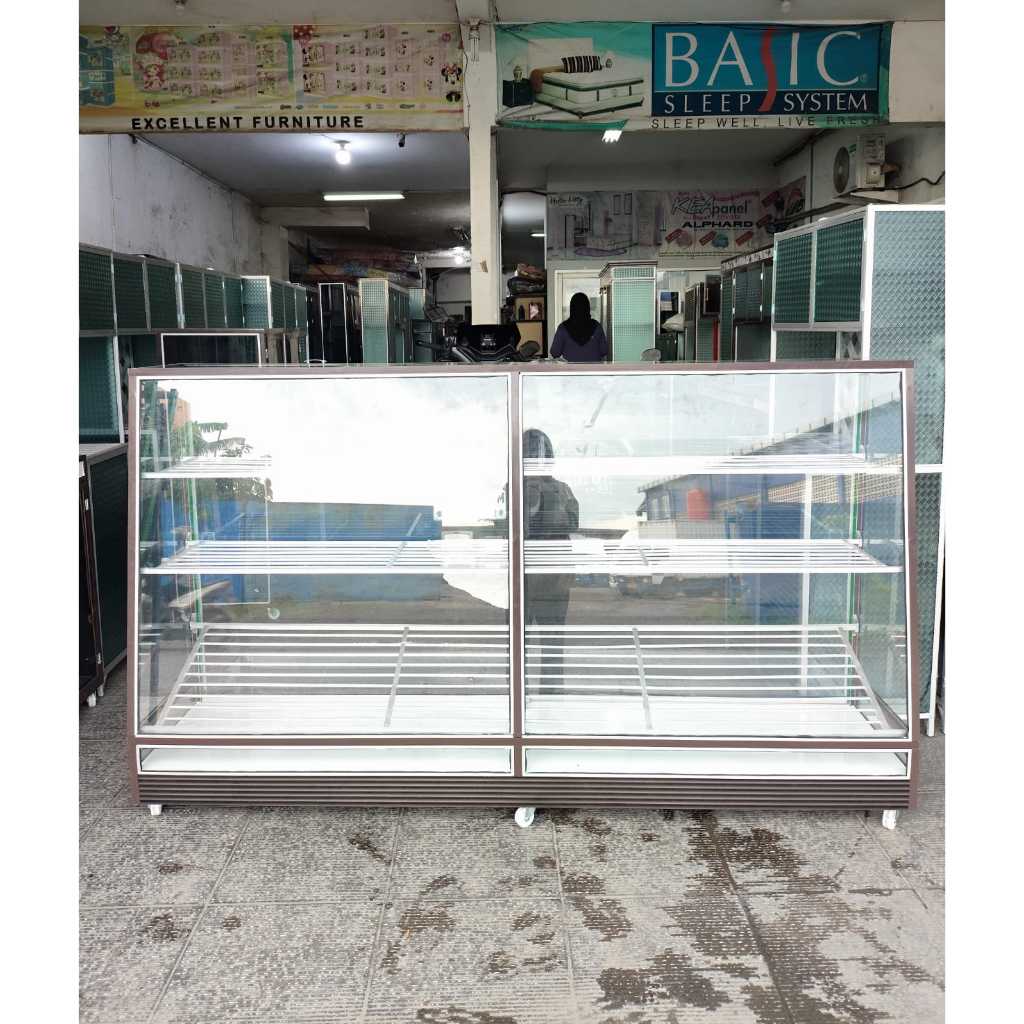 Etalase kue/etalase donat BESAR/etalase 2meter/etalase kaca terbaru/etalase kaca murah/pengiriman on