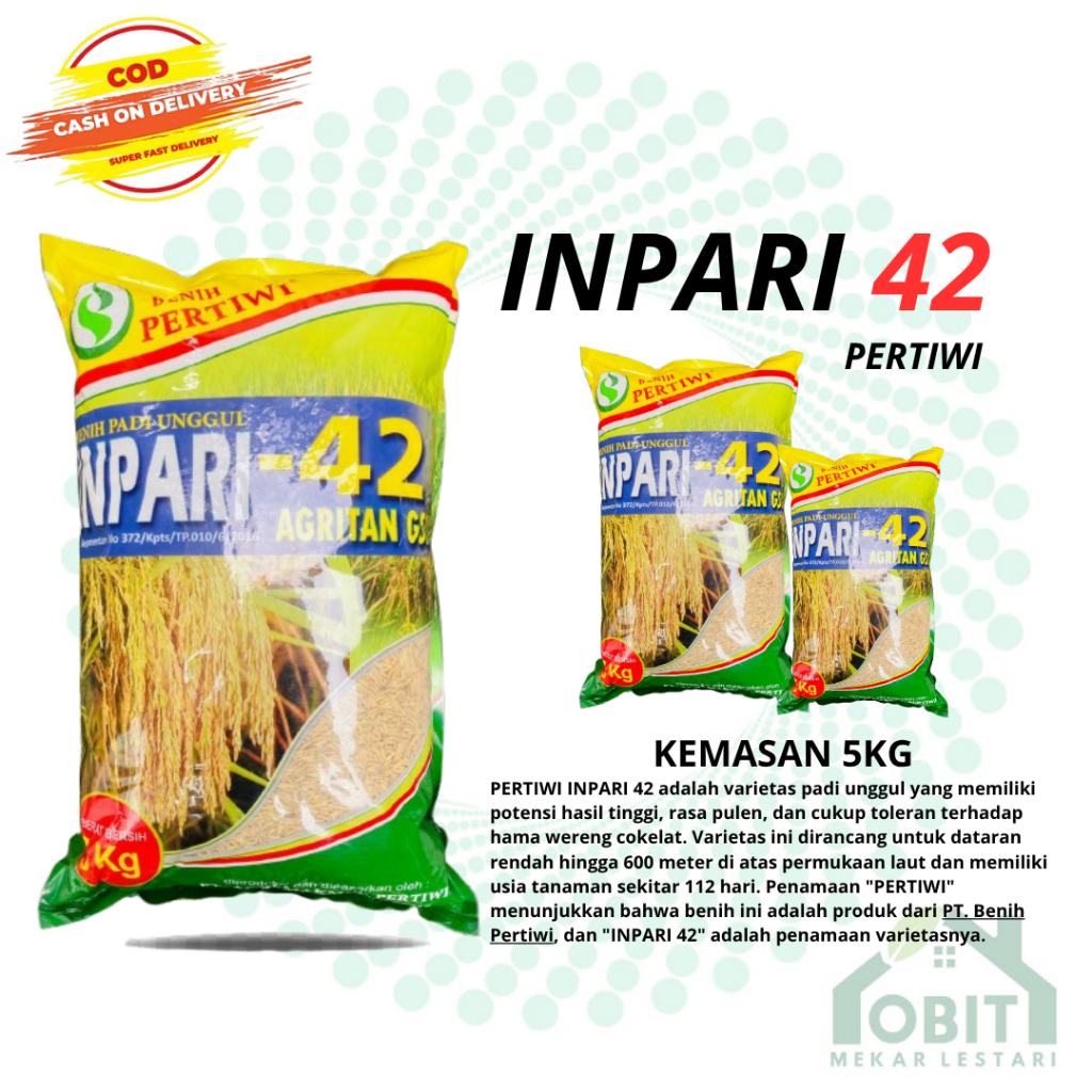 Benih Padi Inpari 42 Pertiwi 5Kg ORIGINAL KEMASAN PABRIK