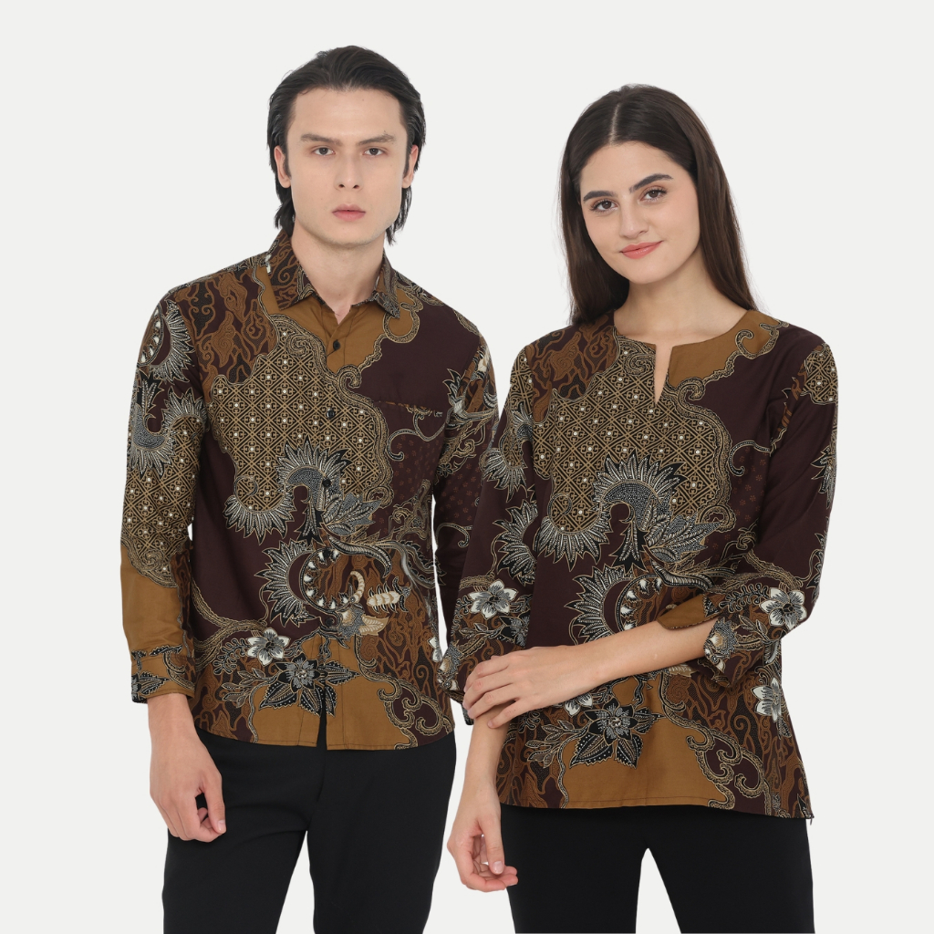 Dancus Batik Couple Atasan Batik Pria dan Wanita Warna Coklat OLR331