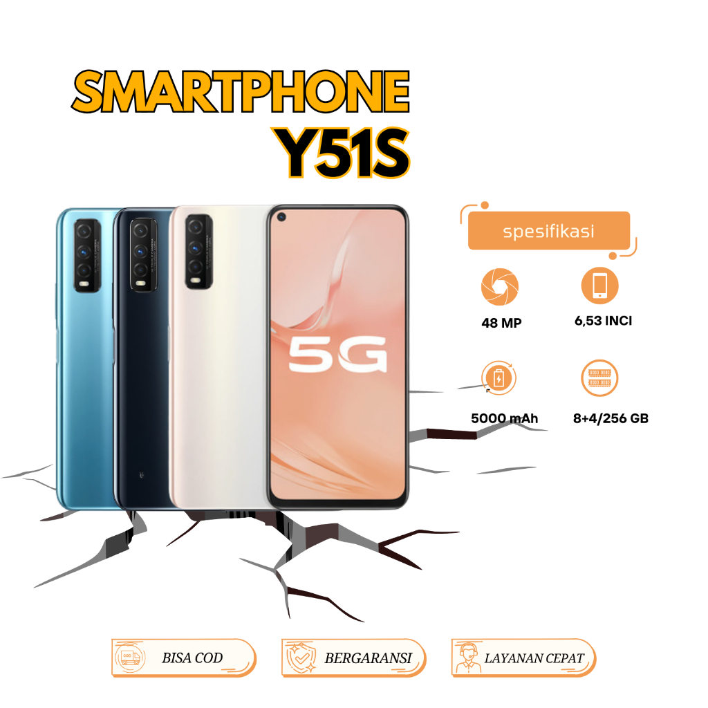 HP VIVO Y51S RAM 12/512GB KAMERA 48 MP LAYAR 6.53 inci GARANSI 1 ATAHUN ORIGINAL