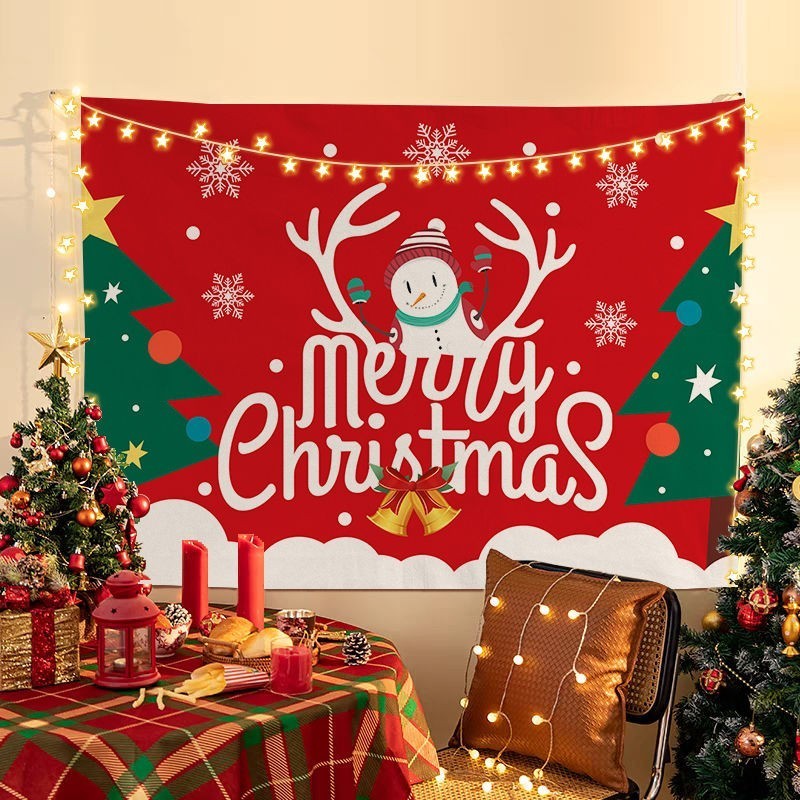 Natal gantung kain jaring merah Natal tema dekorasi foto latar belakang kain mall Natal suasana deko