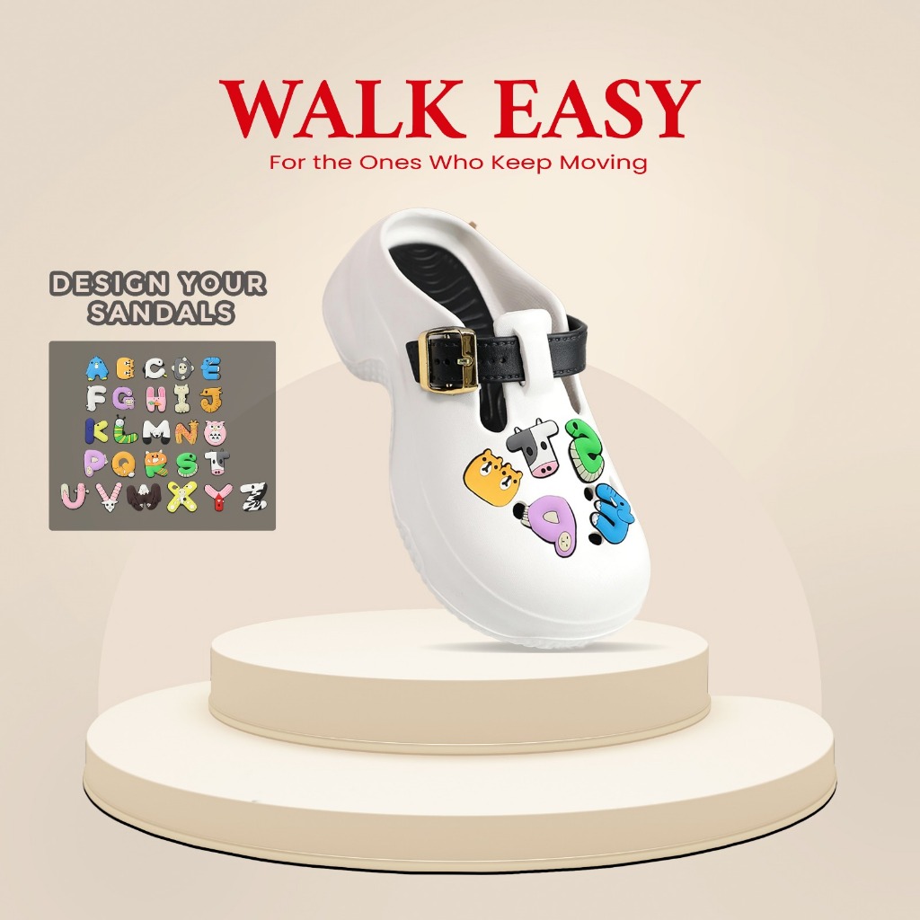Sandal Slip-On Wanita Bahan Karet Eva Premium Anti Slip Dan Licin Dengan HUruf Abjad Hewan A-Z  2508