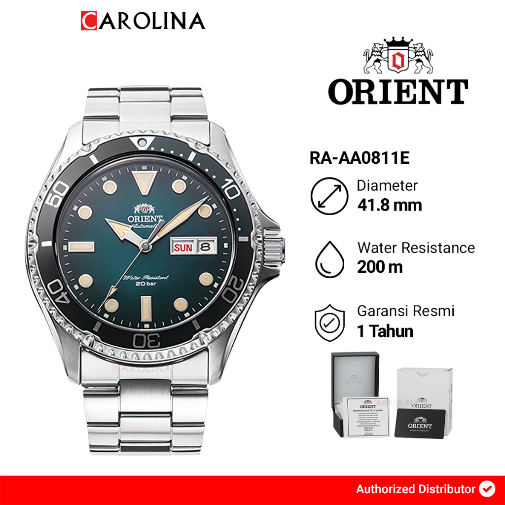 Jam Tangan Pria Orient Sports RA-AA0811E Automatic Mako IV Green Dial Stainless Steel Strap