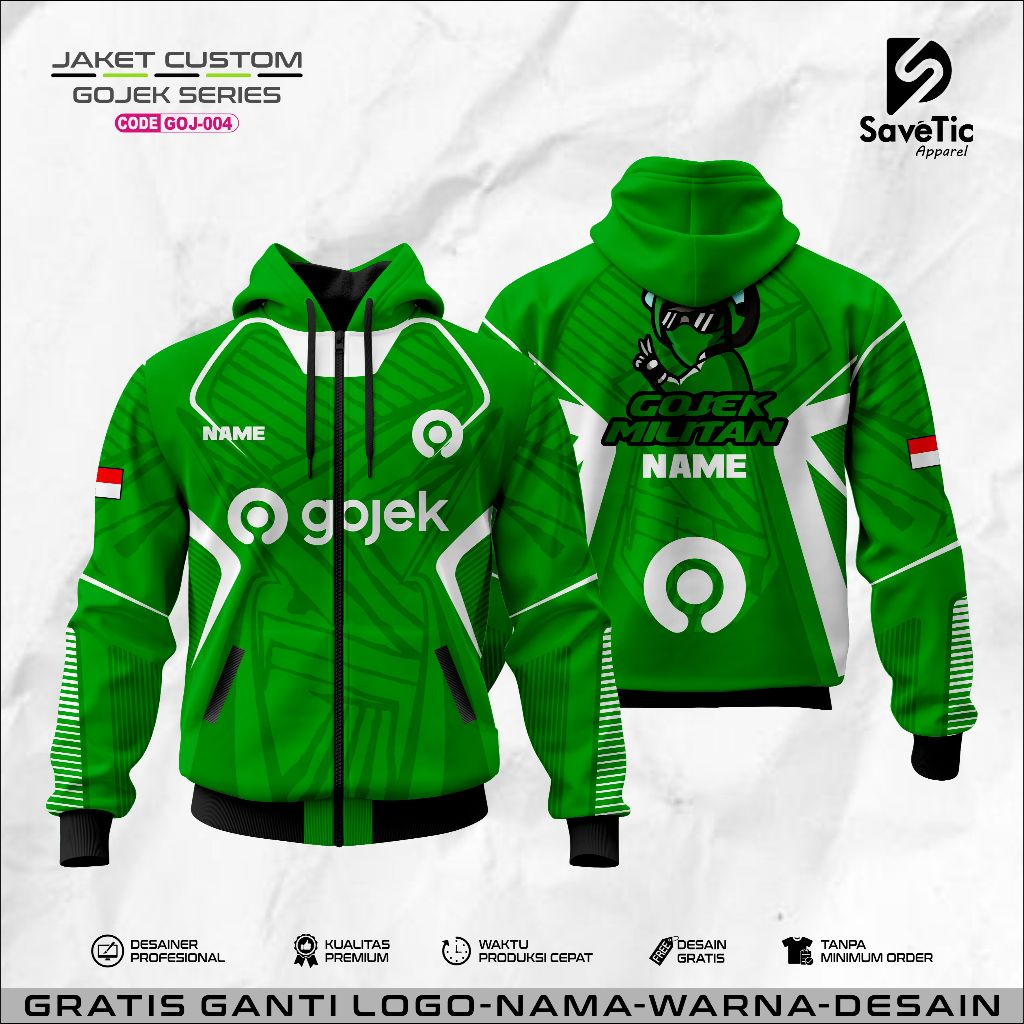 Jaket Gojek Full Printing Sublim/Jaket Custom/Hoodie/Bomber/Tracktop/Jaket gojek Pria dan Wanita/Jak