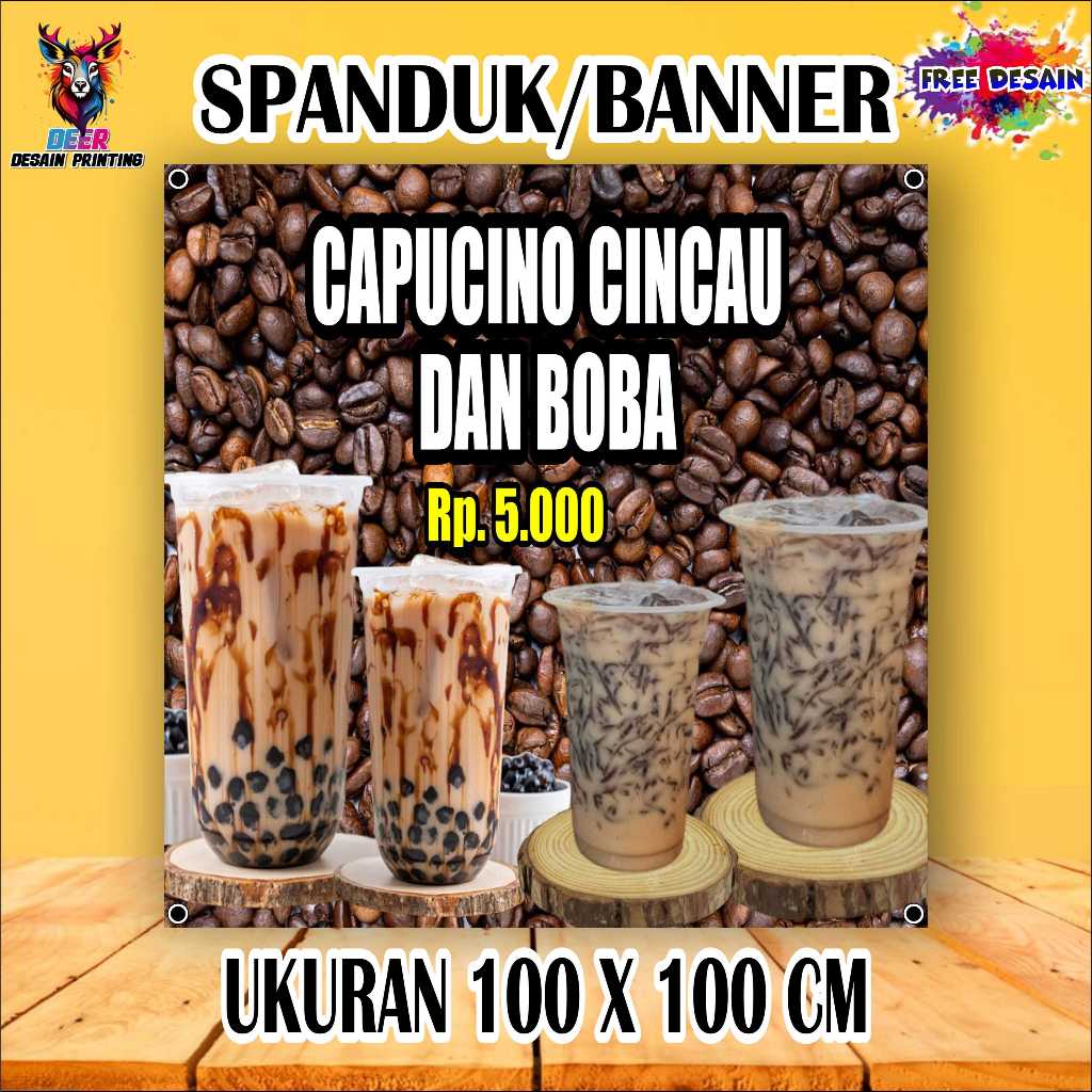 Cetak Spanduk Banner CAPUCINO & CINCAU Costom Desain
