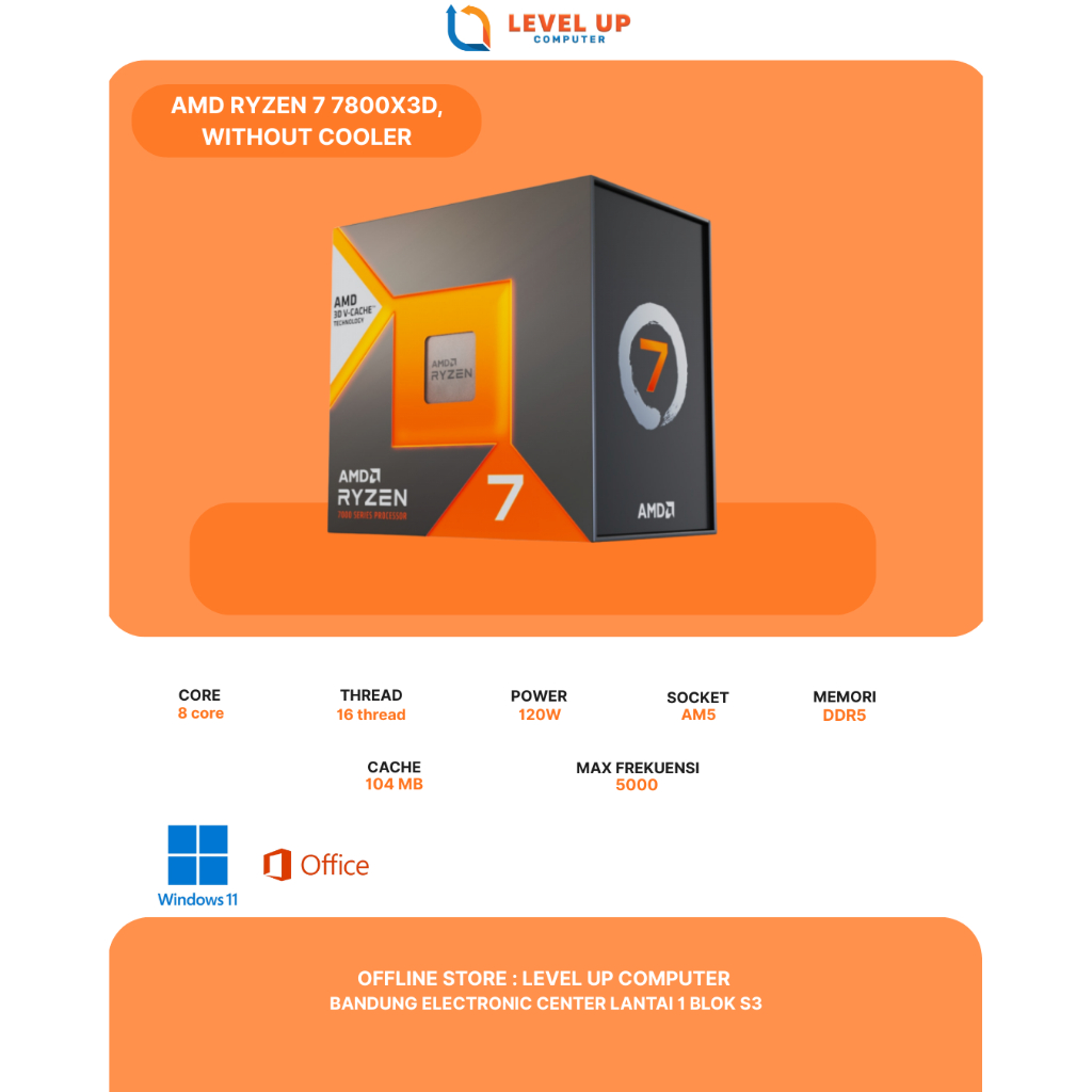 AMD RYZEN 7 7800X3D, WITHOUT COOLER