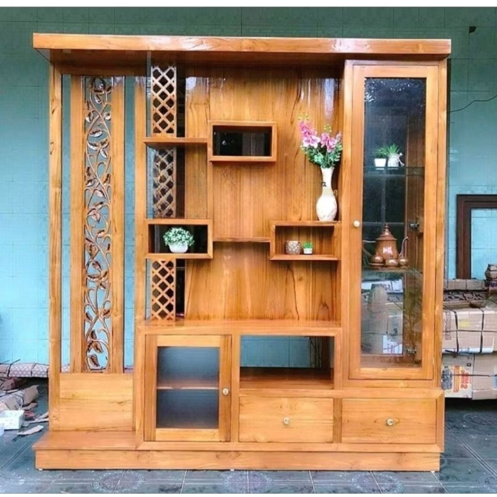 bufet tv partisi jati/bufet penyekat ruangan minimalis/bufet tv jati/bufet penyekat ruangan kayu jat