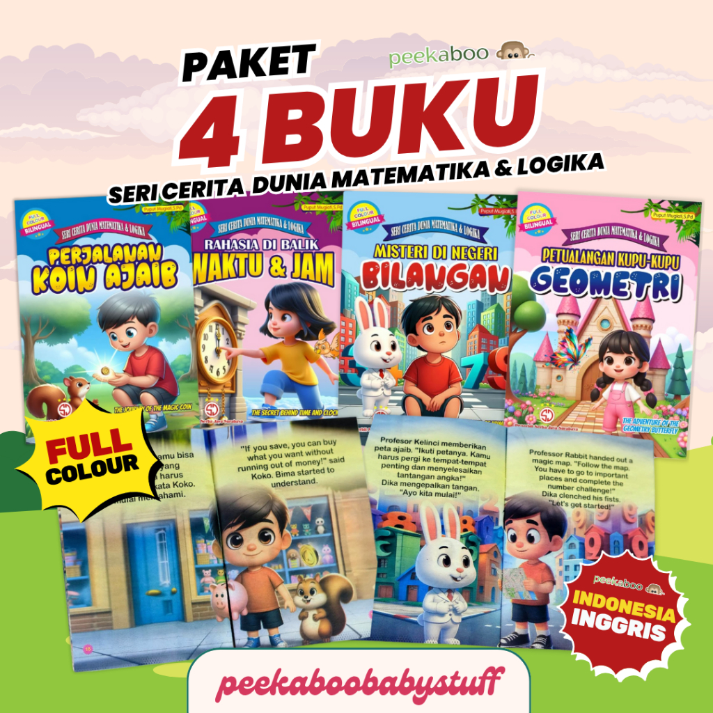 PAKET 4 BUKU CERITA SERI PENGETAHUAN MATEMATIKA LOGIKA / SEJARAH BUDAYA FULL COLOUR ANAK TK PAUD