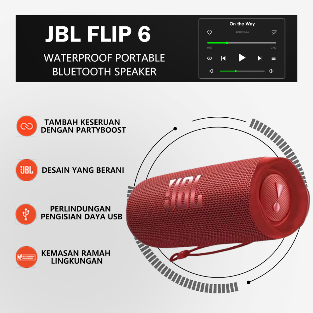 JBL Flip 6 Portable Bluetooth Speaker Powerful Sound and Deep Bass Waterproof Speaker Bluetooth Kara