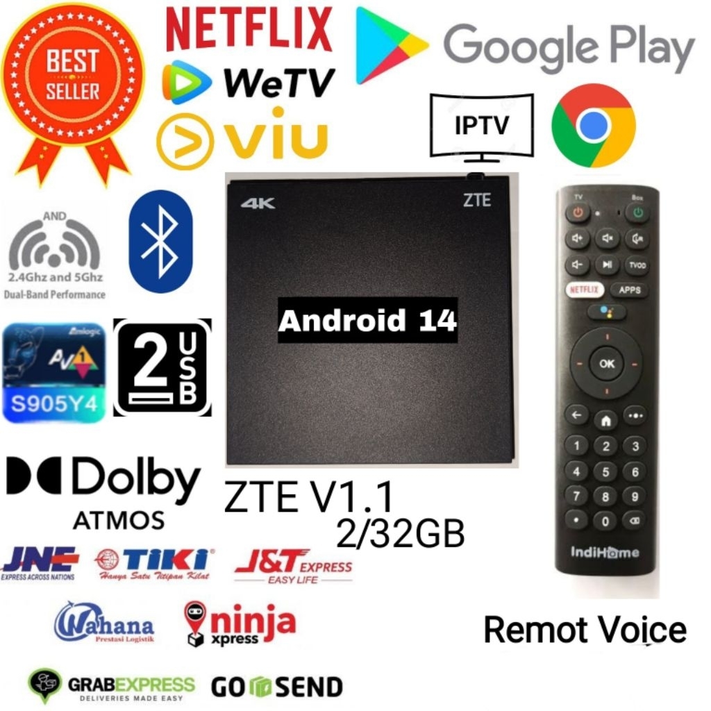 STB | Android Tv Box | OS 14 2/32GB | Netflix Certified |, Root Full Aplikasi, 2/32GB