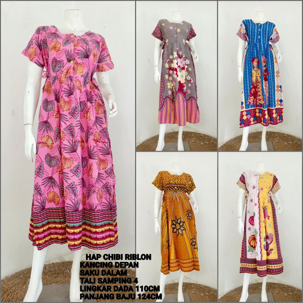 Daster Hap Chibi Cibi Lengan pendek Serut Tali Samping Rijek Sablon Minor