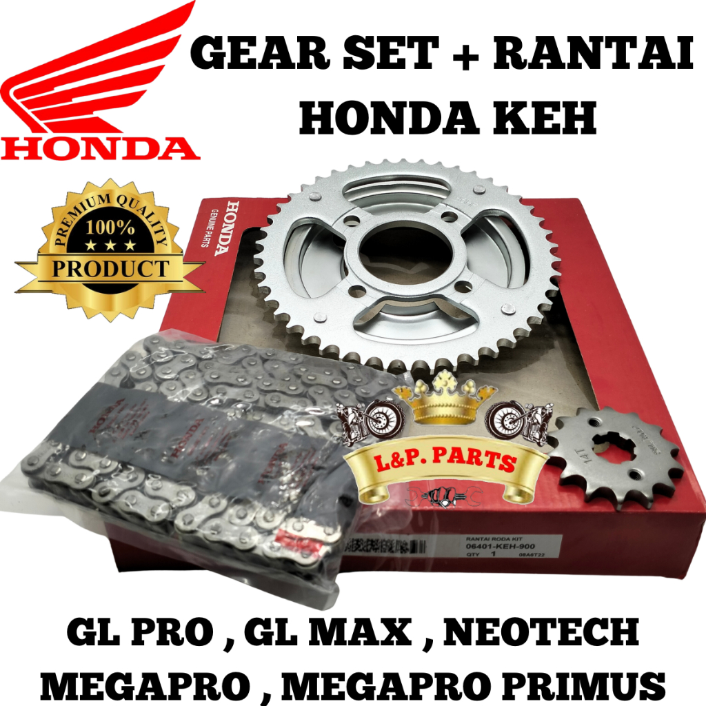 GEAR SET HONDA KEH GL PRO GL MAX NEOTECH MEGAPRO PRIMUS GEAR RANTAI KUALITAS ORI ASLI PRESISI PAS GI