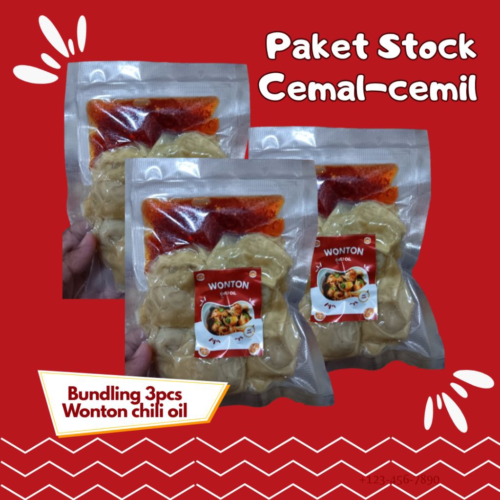 Wonton Chili oil PAKET BUNDLING 3PCS / Wonton Rebus/ Wonton Pedas