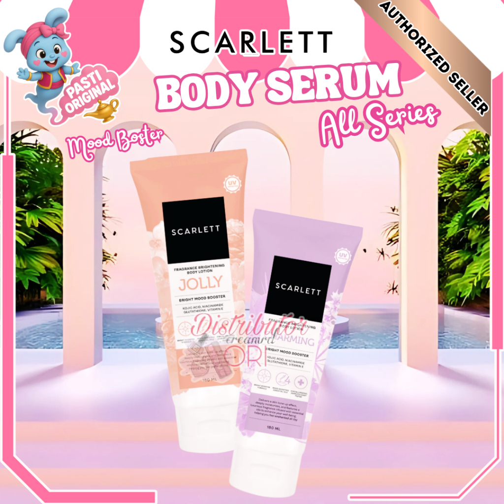 SCARLETT WHITENING BODY LOTION TUBE MOOD BOOSTER FRAGRANCE BRIGHTENING 180ML / ROMANSA JOLLY CHARMIN