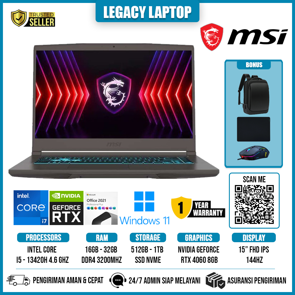 Laptop Gaming MSI Thin B13VF Intel i5 13420H 32GB 1TB SSD RTX4060 8GB FHD IPS 144Hz Windows 11