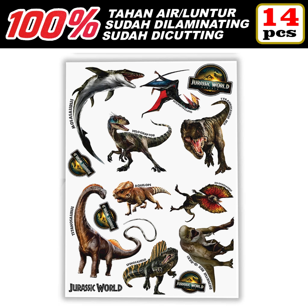 Stiker Jurassic World Rebirth 2025 – 14 Pcs Vinyl Premium Tahan Air, Laminasi & Sudah Dicutting