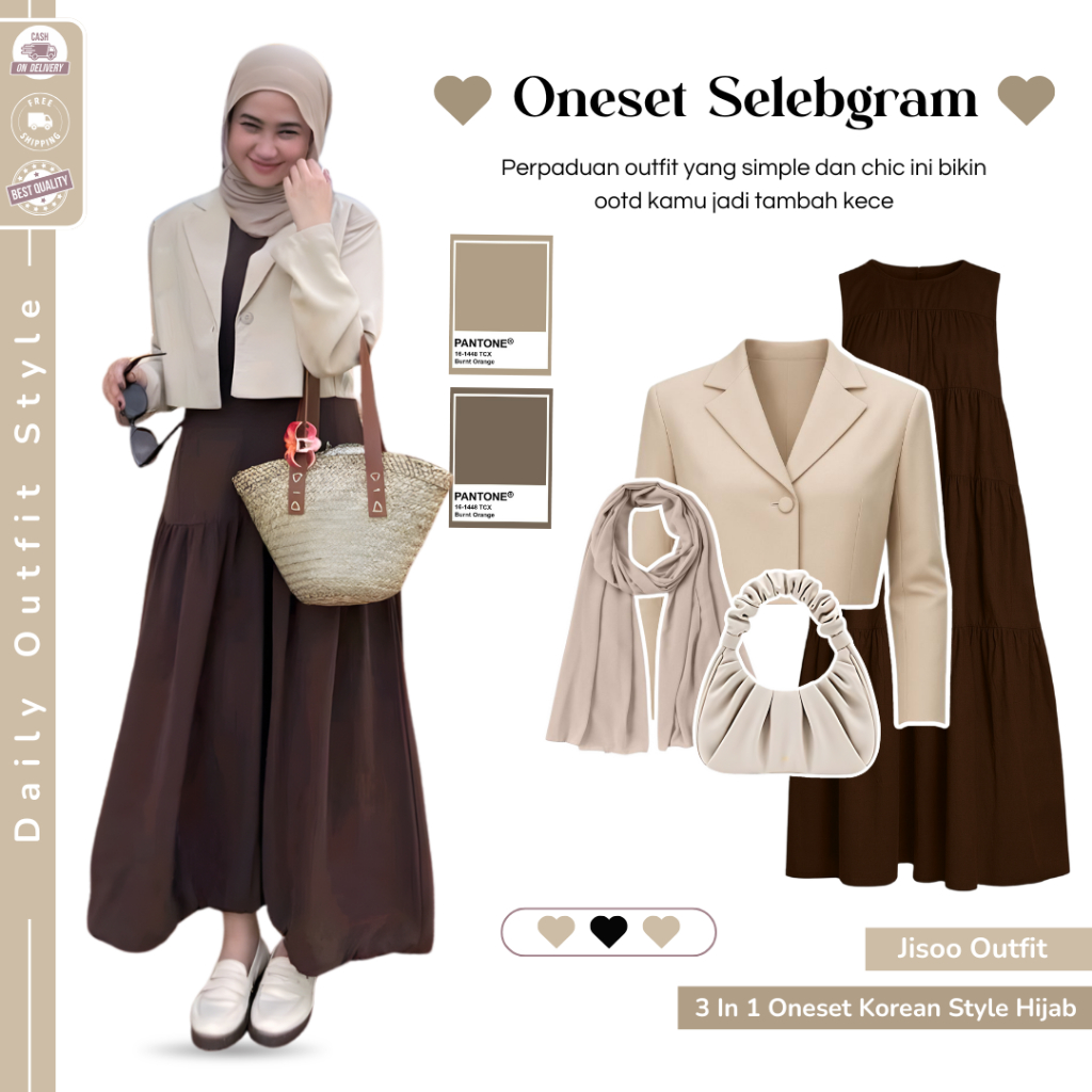 One Set Wanita Classic (  Shoulder +  Pashmina + Blazer + Inner ) Outfit Hijab Stylish Daily - JO 77